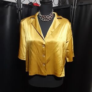 Babaton Gold Button Down Shirt Short Sleeve Metalic Gold Women's Size Small